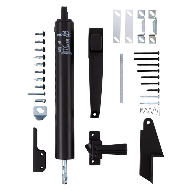 Wright Products Lanai Corrosion Resistant Screen Door Hardware Kit â€“ Pneumatic Closer with Push-Button Latch, No Lock Out, Hold-Open Washer (Transitional, Bronze) - Image 1